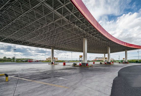 advantages of using space frames for gas station construction