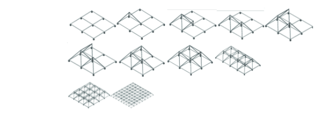 Schematic diagram of the construction process of space frame structure