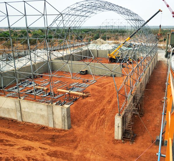 TKIS-Burkina Faso Space Frame Barrel Clinker Storage Shed &Dome Additive Storage Shed