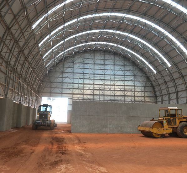 TKIS-Burkina Faso Space Frame Barrel Clinker Storage Shed &Dome Additive Storage Shed