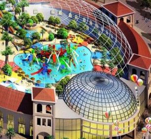 Prefab Indoor Water Theme Park With Space Frame Steel Structure Dome Metal Roof Design