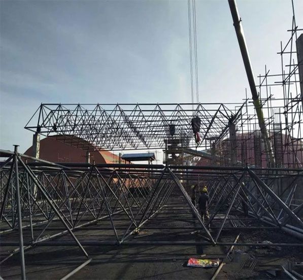 Prefab Light Weight Steel Space Frame Flat Roofing Structure Dry Clinker Bulk Storage Shed